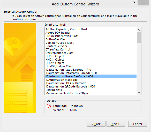 Select the ActiveX Control