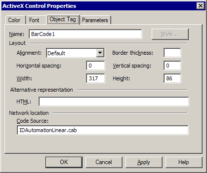 Barcode ActiveX Signed CAB file in FrontPage