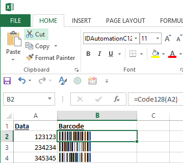 Highlight the Full Column of Data-to-Encode and Select the IDAutomationC128S Font from the Drop Down List.