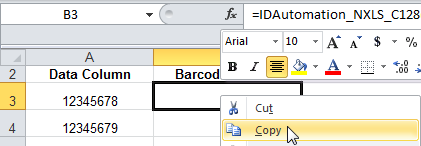 Copying the Excel formula