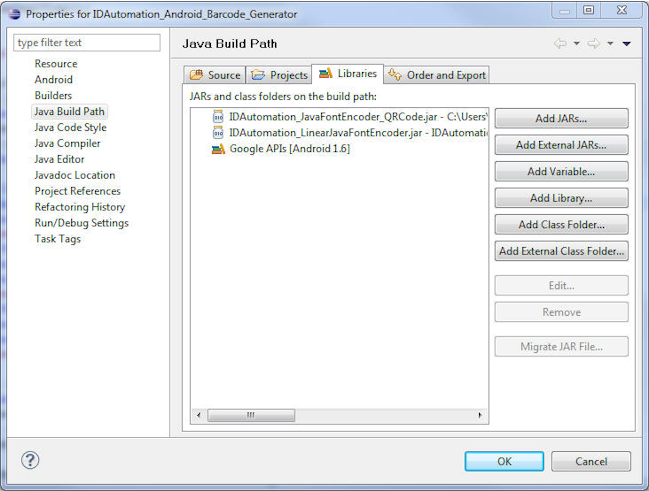 Import the Java Font Encoder in the Properties Window