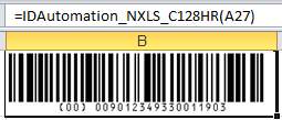 Text interpretation below the barcode symbol in Excel.