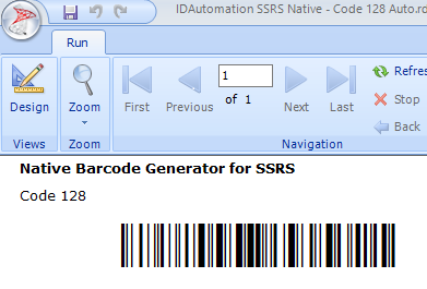 GS1 Code 128 barcode image in an SSRS environment.