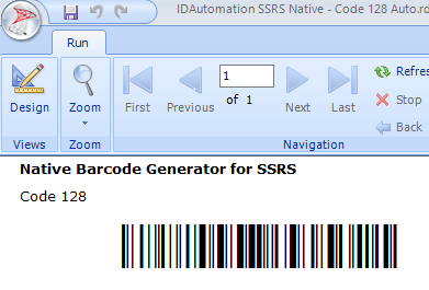 GS1 Code 128 barcode image in Google Sheets. GS1 Code 128 barcode image in an SSRS environment.