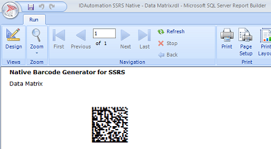 2D Data Matrix barcode image in SSRS Reporting Services.