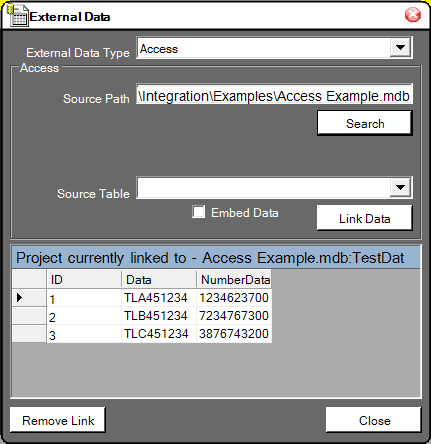 The External Data Tab Shows a Portion of Linked Data