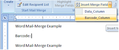 Select the Insert Barcode Column in the Appropriate Field