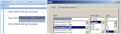 Generating a Barcode From a Font in Microsoft Mail-Merge