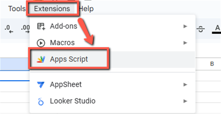 Choose Extensions >Apps Script
