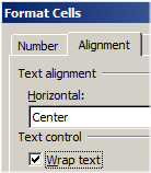 The "Text" and "Wrap text" dialog in Excel