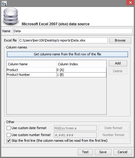 Get columns name from the first row of the file.