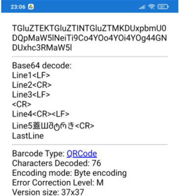 Scan Result - Multiple combinations of CR and LF in Base64. 