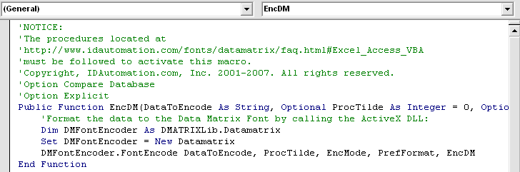 Enter an apostrophe before the "Option Compare Database" and "Option Explicit" lines