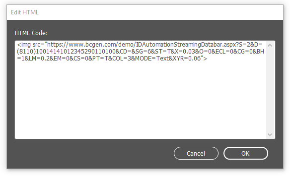 Insert HTML IMG Tag to add Streaming DataBar Barcode