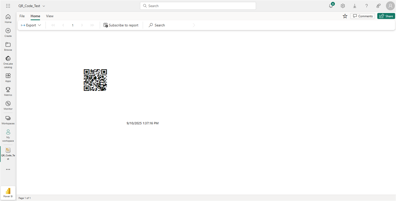 A visual of the barcode report published online in Power BI