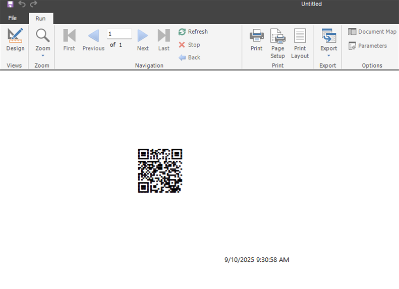 A visual of the renders QR Code in Power BI report builder when the report is ran