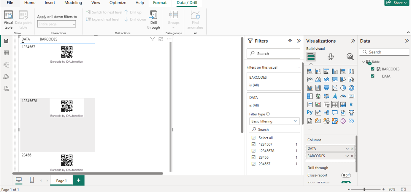 The final display of the qr code in the report, scannable.