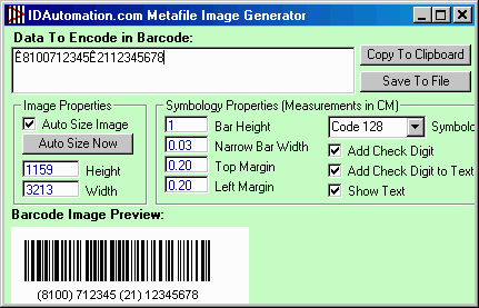 Our Barcode Image Generator is an image generation application that is used to copy bar codes into other applications or save them to a file.