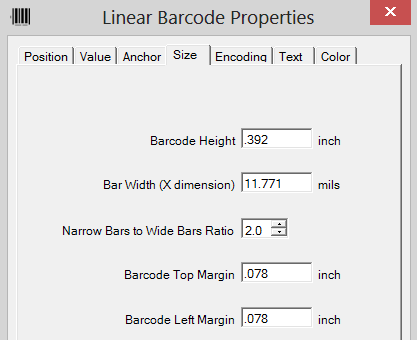 label software bar code properties