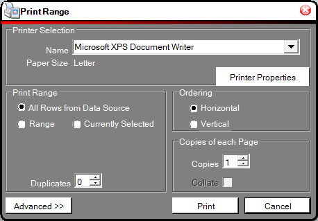 Print all rows of linked spreadsheet