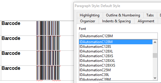 Apply Barcode Font