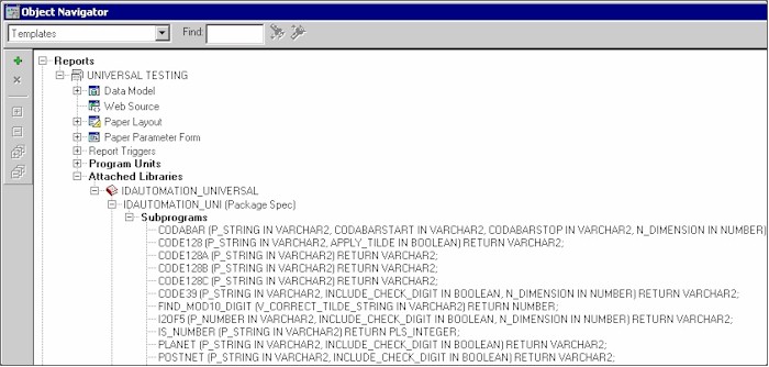 The Object Navigator Shows the Attached IDAutomation_Universal.pll