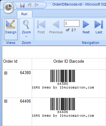 Barcode streamed into Report Builder