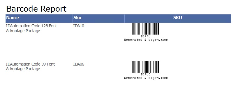 Barcode report in Microsoft SQL Server 2014