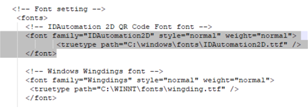 Embed IDAutomation2D font for BI Publisher