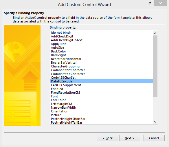 Choose the DataToEncode binding property.