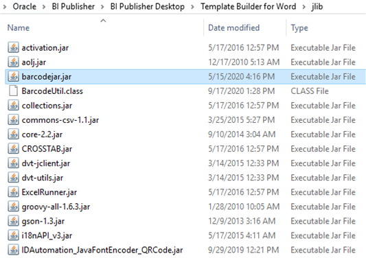 Barcodejar.jar in the Template Builder for Word