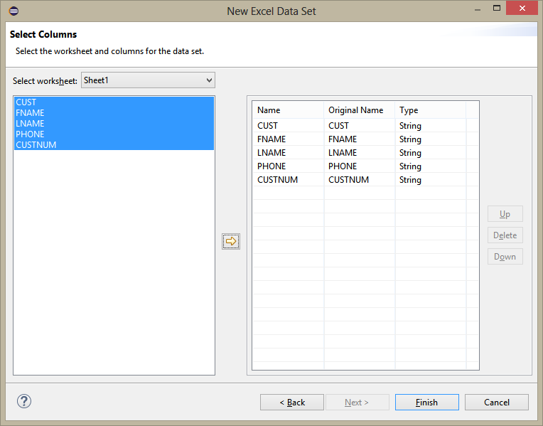 Drag the columns from Excel Spreadsheet