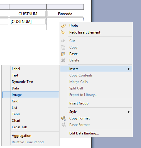 insert an image object for the barcode