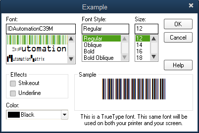 Select the Code 39 Barcode Font in QuickBooks.