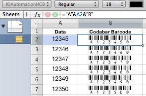 Codabar Example in Numbers