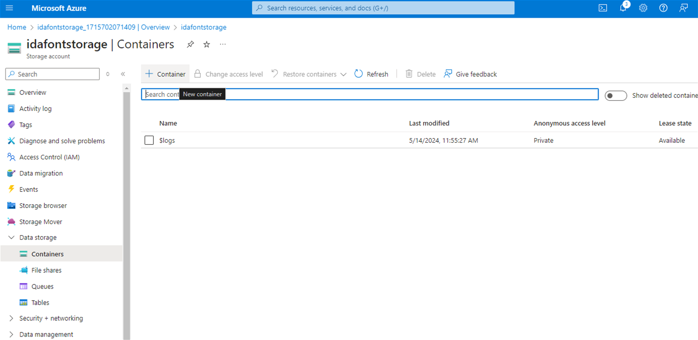 Visual of where to find the Azure storage containers