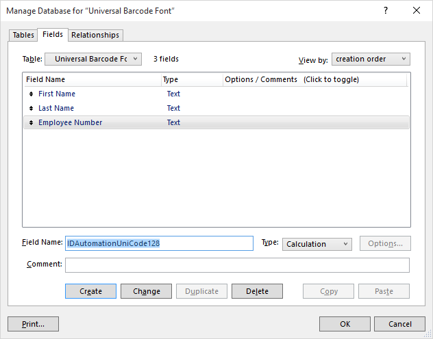 Creating a calculated field for a barcode.