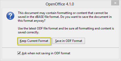 Save in dBASE format