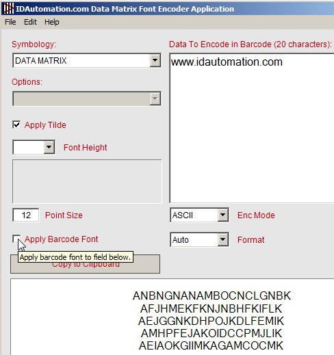 The Data Matrix FEA result as text.