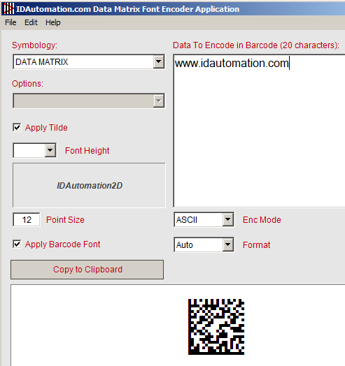 Data Matrix Font Encoder App (FEA) for Windows