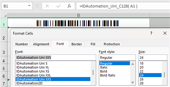 Right-click on the cell and choose Format Cells, choose the Font tab, and select the font this way