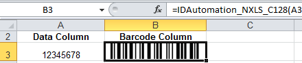 The formula in the cell that will contain the barcode.