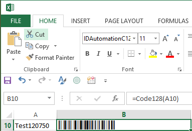 Apply the Barcode Font to the Text Generated by Excel Formula