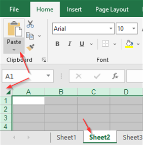 Paste an entire Excel spreadsheet