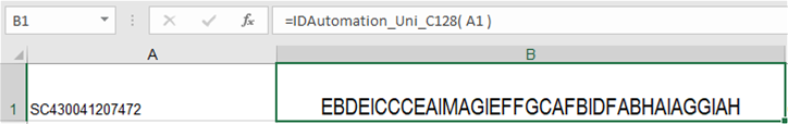 Enter the formula in the cell to generate the text that is formatted to the barcode font