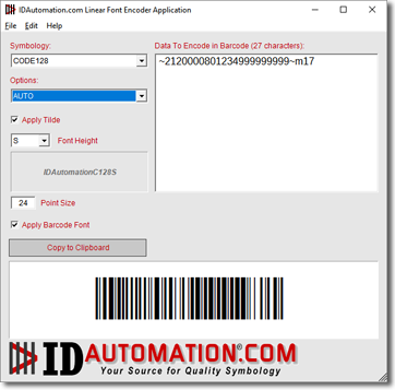 Linear Barcode Font Encoder Software App screenshot