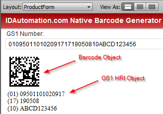 Showing the text interpretation below the barcode.