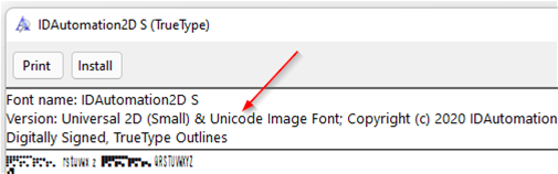 The IDAutomation2D universal font - Unicode Image