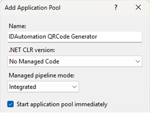 In IIS right-click on Application Pools and create an Application Pool
