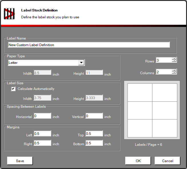 Define custom label stock